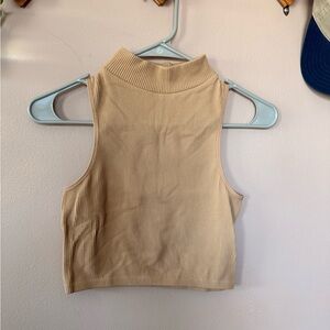 Love Tree Stretch Ribbed Crop Top - Tan